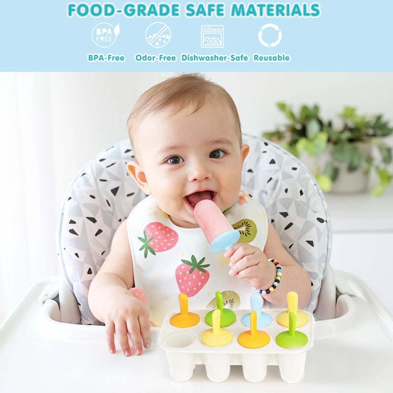 Miaowoof Silicone Popsicles Molds for Toddlers, 8-Cavity Non-BPA Premium Silicone Small Popsicle Molds, Ice Pop Mold with 8 Colorful Reusable Sticks for Kids (White) - Image 2