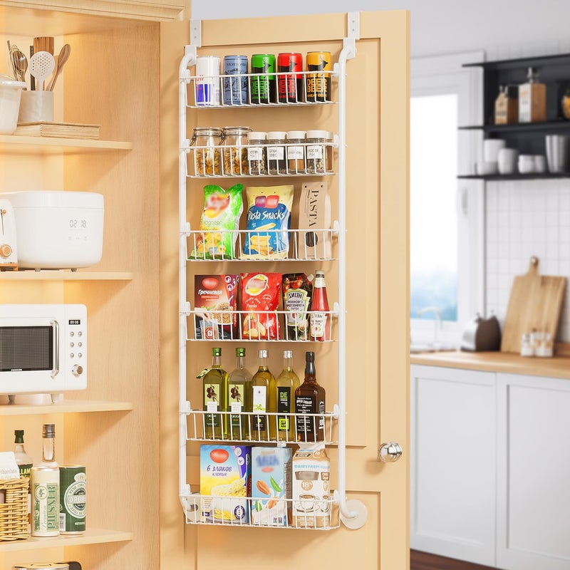 Delamu Over the Door Pantry Organizer, 6-Tier Pantry Organizers and Storage, Metal Cabinet Door Organizer, Hanging Spice Rack Shelves for Home & Kitchen, D5 x W18 x H50 inch, White - Image 1