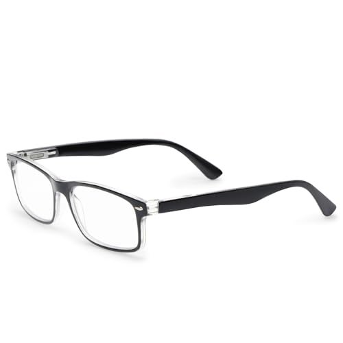 AEC Style7 Progressive Reading Glasses | Full Rim Rectangular Fibre Frame | Medium Size | Powers +1.00 to +3.00 | Far, Intermediate & Near Vision | Includes Hard Case & Cleaning Cloth (Black, +1.00) - Image 1