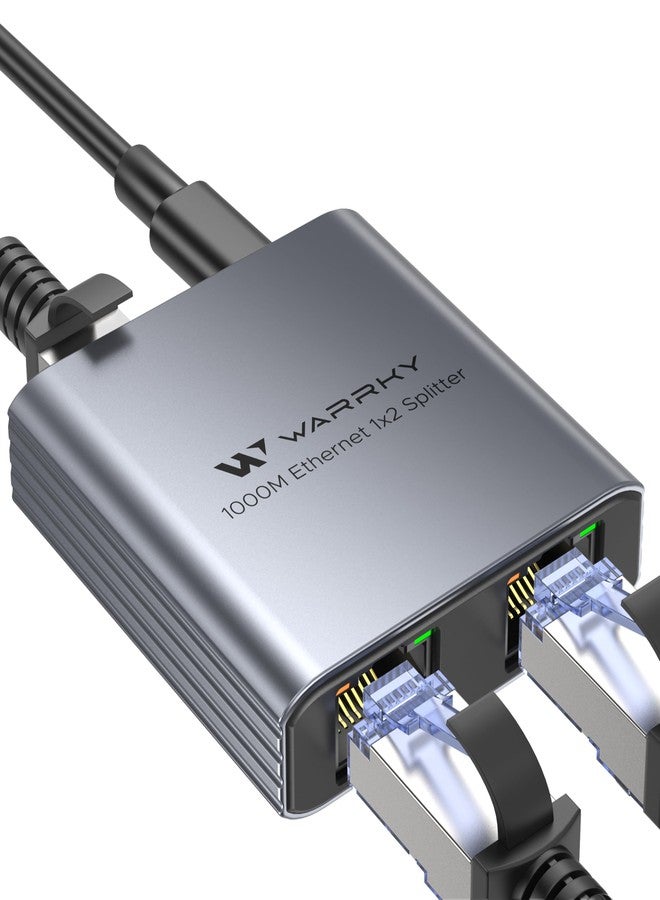 مفتاح إيثرنت من 1 إلى 2 بسرعة 1000 ميجابت في الثانية، موزع WARRKY RJ45 [علبة معدنية فائقة النحافة]، مفتاح إيثرنت ثنائي المنافذ، موزع إيثرنت RJ45 عالي السرعة، متوافق مع أجهزة الكمبيوتر وأجهزة التوجيه وأجهزة فك التشفير والتلفزيون - Image 1