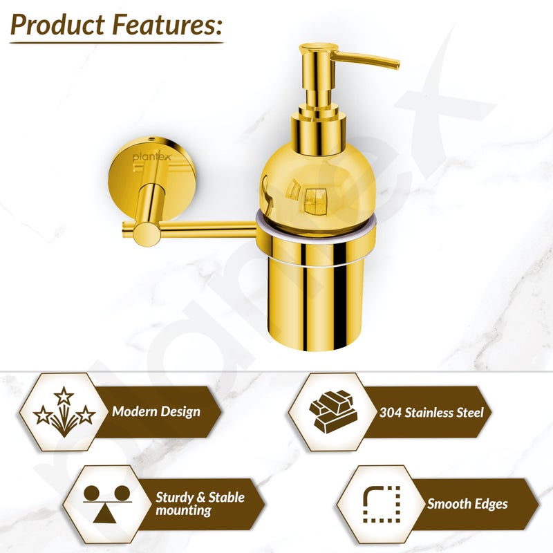 Plantex 304 Grade Stainless Steel Hand Wash Holder for Wash Basin Liquid Soap Dispenser/Bathroom Accessories - Oreo (Gold) - Image 2