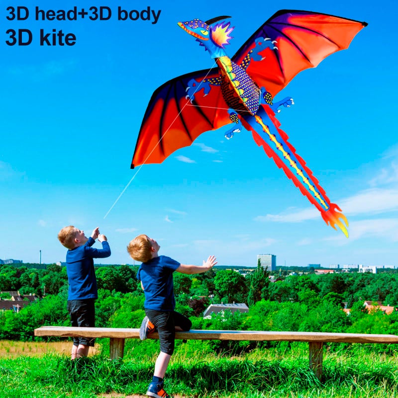 Hengda Kite طائرة هينغدا - طائرة التنين الكلاسيكية المحسّنة ثلاثية الأبعاد للأطفال والبالغين سهلة الطيران للمبتدئين عيد الفصح 55 بوصة × 62 بوصة بخط واحد مع ذيل - Image 4