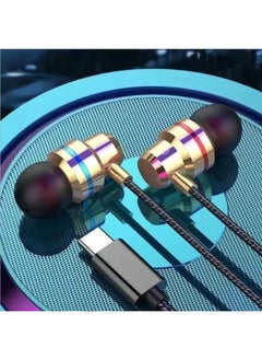 Red And Blue Ring Metal Headphones Universal Subwoofer In-ear Microphone Headphones For OPPOvivo Huawei Xiaomi Apple-Color:Type-C Interface Plastic Gold