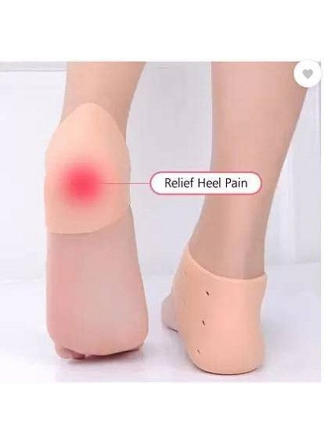 Grun Anti Crack Silicon Gel Heel And Foot Protector Moisturizing Socks for Foot Care,Pain Relief And Heel Cracks for Men And Women - Beige Free Size - 2 Pair - Image 2