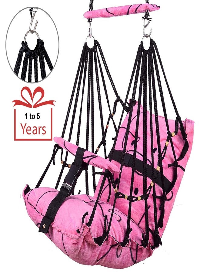 Kicchipai®Cotton Baby Swing for Kids 1-6 Years Jhula|Swings Cradle Chair|Foldable and Washable with Safety Belt|Home & Garden Jhula for Babies|Seat and Back Side 17x17 inch - Image 4