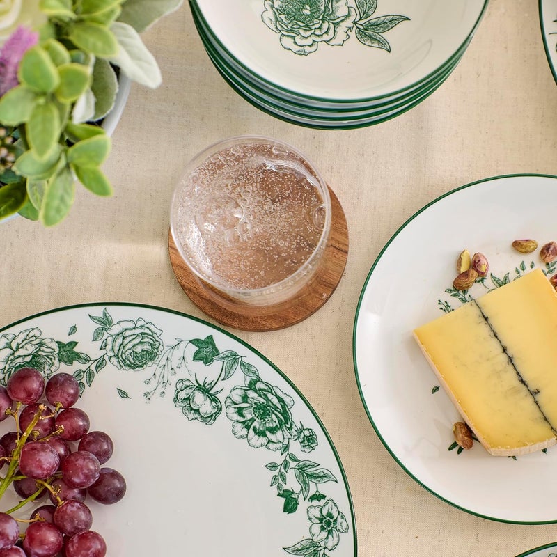 Stone Lain Esme 12Piece Dinnerware Set Porcelain Plates and Bowls Set Dish Set for 4 Microwave and Dishwasher Safe Green - Image 4