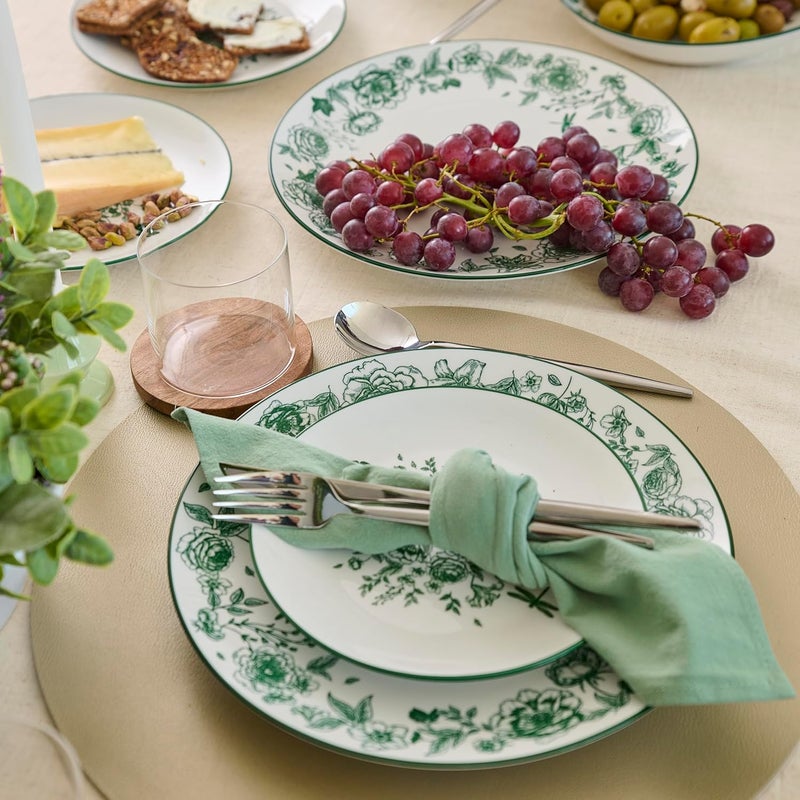 Stone Lain Esme 12Piece Dinnerware Set Porcelain Plates and Bowls Set Dish Set for 4 Microwave and Dishwasher Safe Green - Image 2