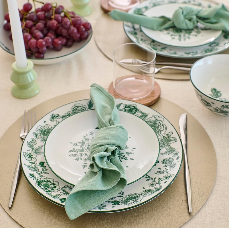 Stone Lain Esme 12Piece Dinnerware Set Porcelain Plates and Bowls Set Dish Set for 4 Microwave and Dishwasher Safe Green - Image 3
