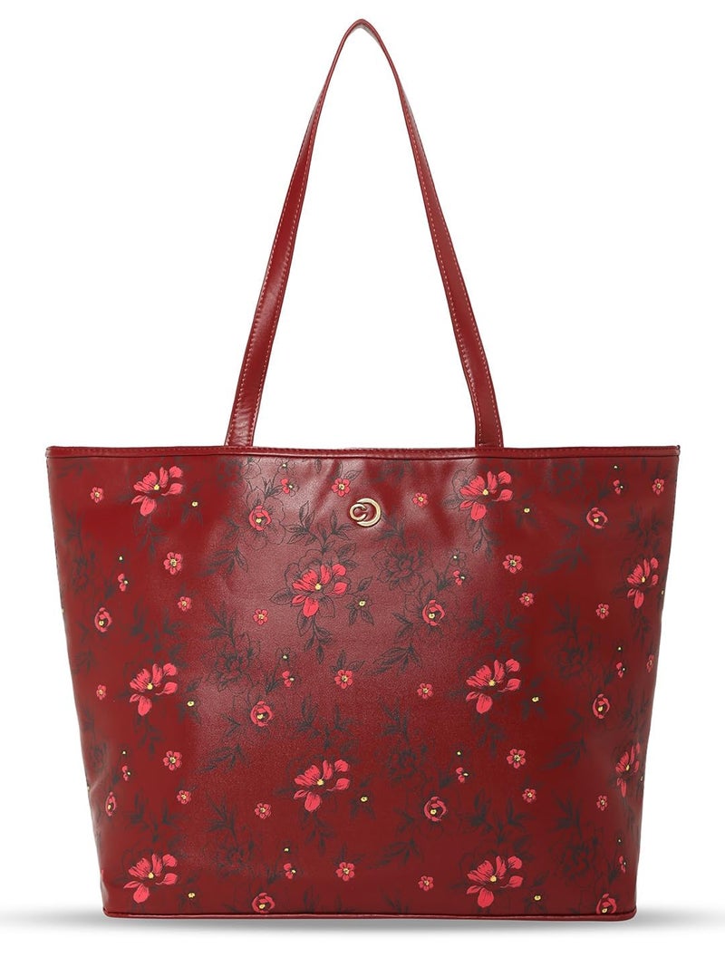 Caprese Snow Tote Bag, Large | Stylish Floral Print Handbag for Women with Laptop Compartment | Spacious, Versatile Office & Daily Essentials Tote | Shoulder Straps, Zipper Closure (Maroon) - Image 2