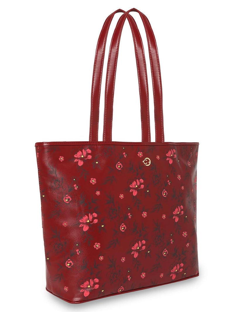 Caprese Snow Tote Bag, Large | Stylish Floral Print Handbag for Women with Laptop Compartment | Spacious, Versatile Office & Daily Essentials Tote | Shoulder Straps, Zipper Closure (Maroon) - Image 3