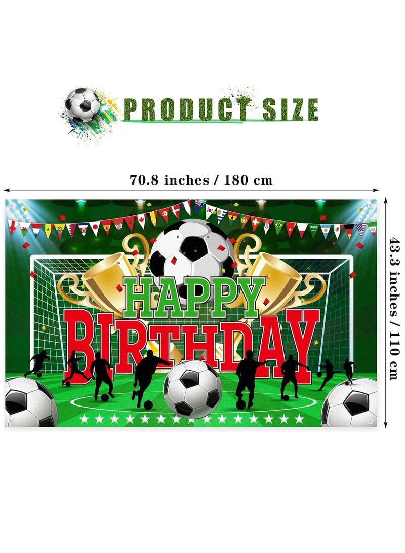 Soccer Party Backdrop Sports Themed Party Decoration Soccer Happy Birthday Banner Wall Hanging Decor Photo Background for Holiday Birthday Party Supplies, 70.8 x 43.3 Inches - Image 2