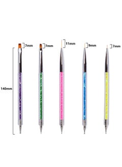 KHAJUL 5 PCS Double Ended Nail Art Brushes, Nail Art Point Drill Drawing Brush Pen Manicure Care Tool Nail Brushes, Dotting Tools Set, Nail Art Liner Brush with Shiny Handles (Multicolor)  - Image 2