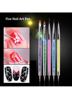 KHAJUL 5 PCS Double Ended Nail Art Brushes, Nail Art Point Drill Drawing Brush Pen Manicure Care Tool Nail Brushes, Dotting Tools Set, Nail Art Liner Brush with Shiny Handles (Multicolor)  - Image 3