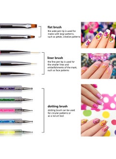 KHAJUL 5 PCS Double Ended Nail Art Brushes, Nail Art Point Drill Drawing Brush Pen Manicure Care Tool Nail Brushes, Dotting Tools Set, Nail Art Liner Brush with Shiny Handles (Multicolor)  - Image 4