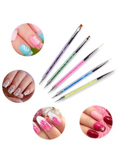 KHAJUL 5 PCS Double Ended Nail Art Brushes, Nail Art Point Drill Drawing Brush Pen Manicure Care Tool Nail Brushes, Dotting Tools Set, Nail Art Liner Brush with Shiny Handles (Multicolor)  - Image 5