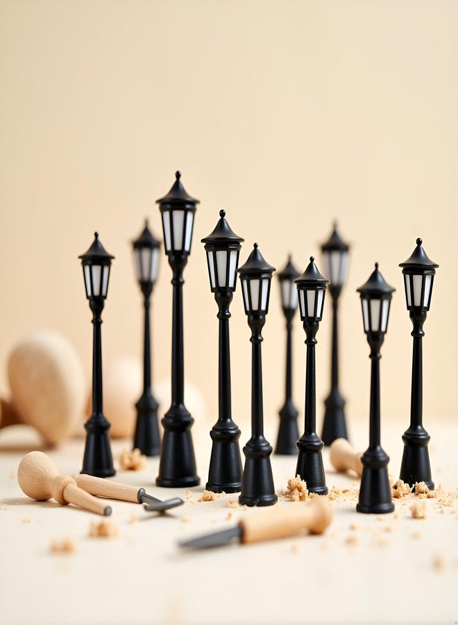 WaigN 20Pcs Black Mini Miniature Street Light Model, Railway Train Post Lamps, Lamp Outdoor Pathway Lantern Post for Dollhouse Decoration Micro Landscape Fairy Garden Accessories - Image 3