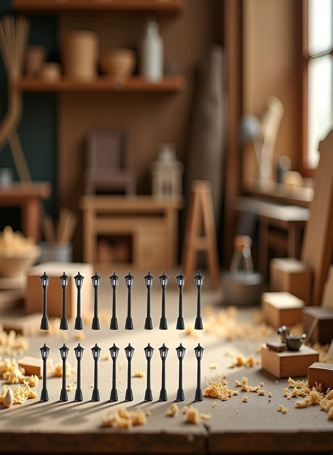 WaigN 20Pcs Black Mini Miniature Street Light Model, Railway Train Post Lamps, Lamp Outdoor Pathway Lantern Post for Dollhouse Decoration Micro Landscape Fairy Garden Accessories - Image 4
