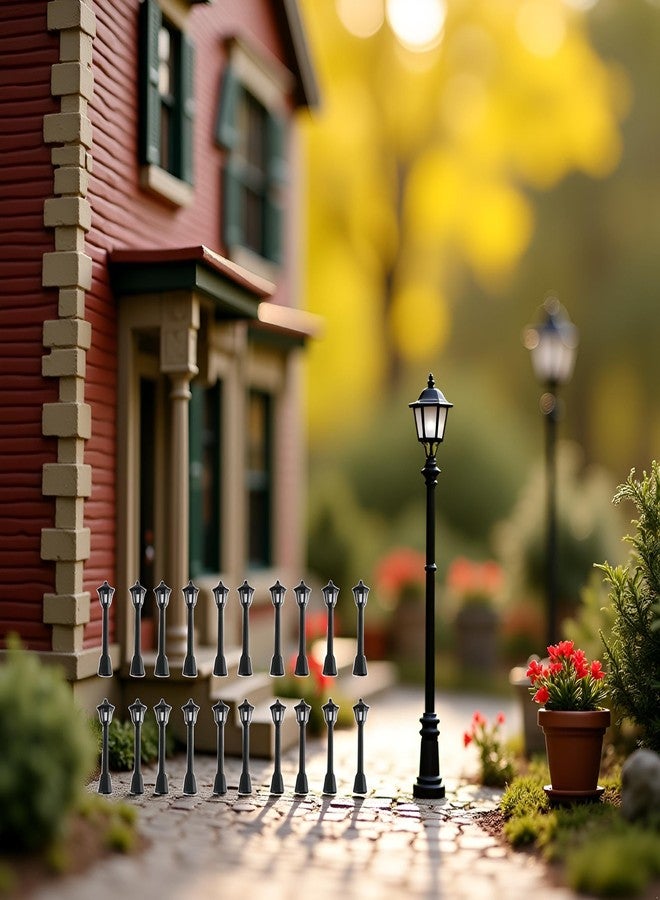WaigN 20Pcs Black Mini Miniature Street Light Model, Railway Train Post Lamps, Lamp Outdoor Pathway Lantern Post for Dollhouse Decoration Micro Landscape Fairy Garden Accessories - Image 5