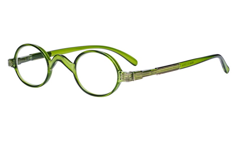 Eyekepper Small Oval Round Reading Glasses Vintage Mini Reader Eyeglasses for Men Women Reading with Spring Hinges Green Frame 050