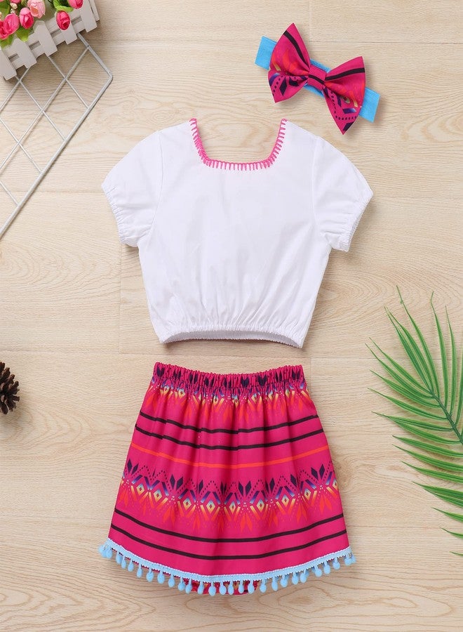 IKADEX Baby Girls Mexican Dress Fiesta Cinco De Mayo Outfits Floral Crop Top + Skirt + Headband 3pcs Clothes Hot Pink 6-12 Months - Image 2