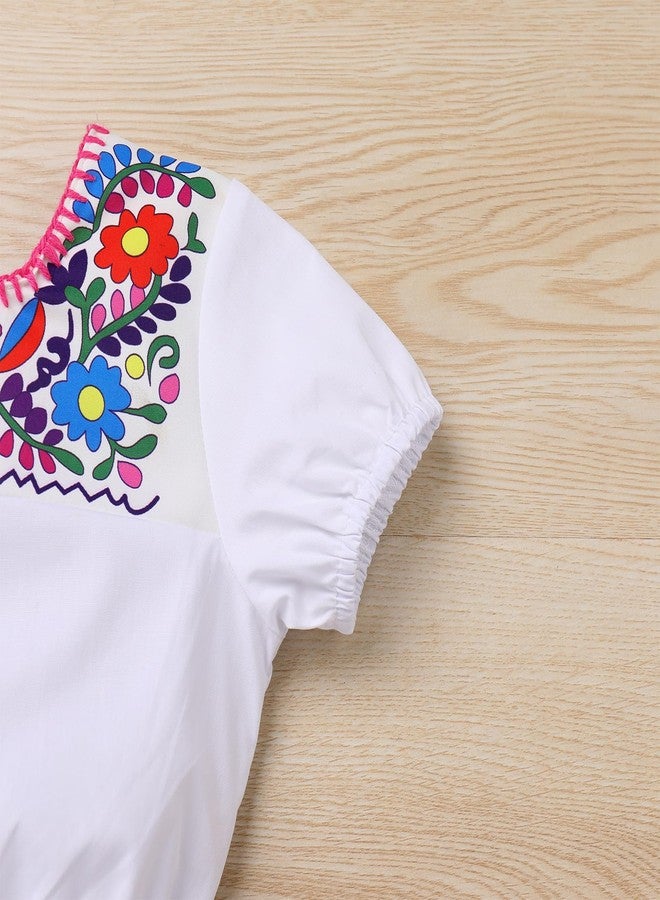 IKADEX Baby Girls Mexican Dress Fiesta Cinco De Mayo Outfits Floral Crop Top + Skirt + Headband 3pcs Clothes Hot Pink 6-12 Months - Image 3