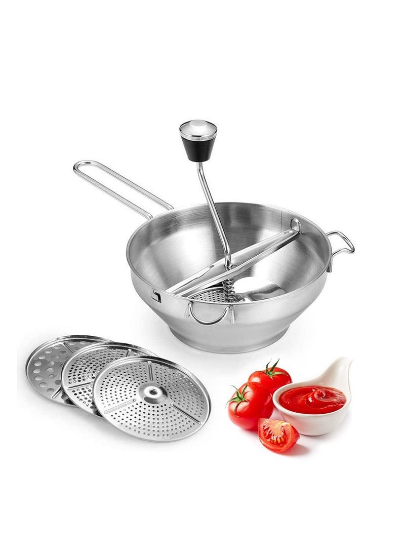 General Food Mill Stainless Steel, Potato Ricer for Mashed Potatoes, with 3 Food Grinder Discs, Grain Mill Hand Crank for Mashing, Straining & Grating Fruits & Vegetables  - Image 1