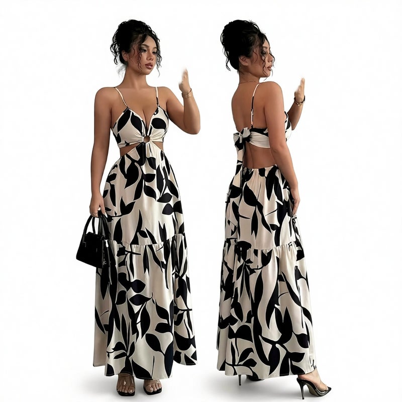 Floral Print Sleeveless Backless Summer Dress for Women - Image 1