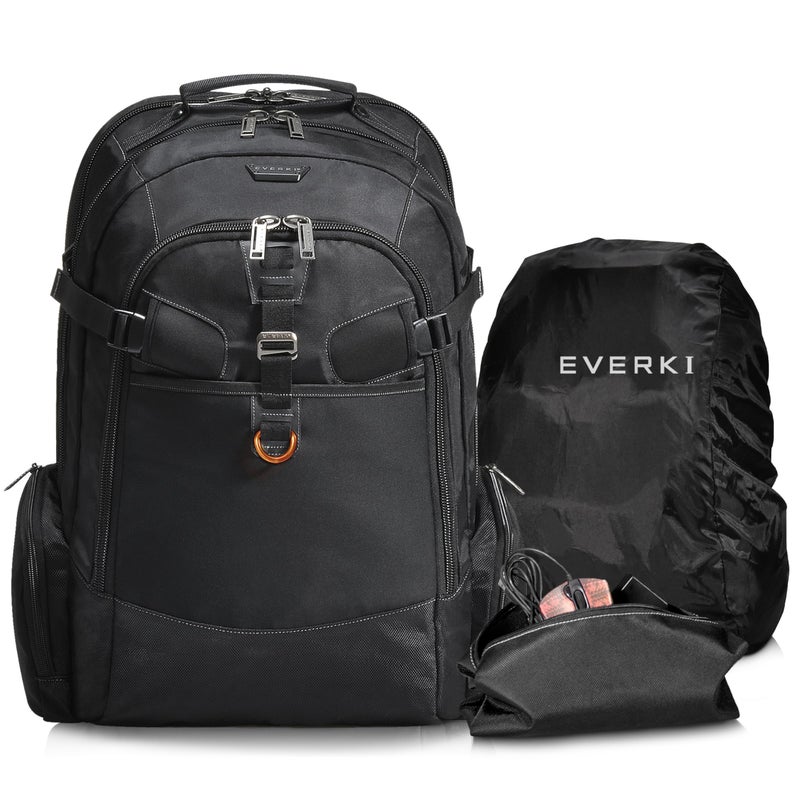 EVERKI Business 120 Laptop Backpack with Rain Cover 40L Capacity Large Compartment for Laptops Up to 184 180 FoldOut Design Padded Pocket Durable Design with Multiple Pockets EKP120 Black