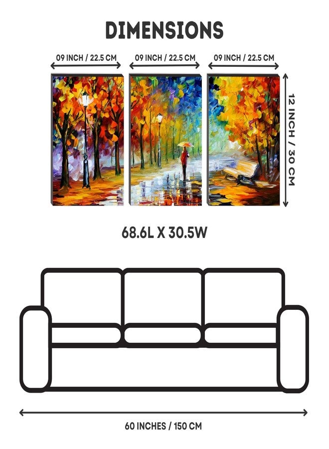 Masstone Romantic Painting For Bedroom | Romantic Couple Forest Street View Wall Art 9x12 inch | Couples Painting Set of 3 | Couple Painting For Wall Decoration - Image 2