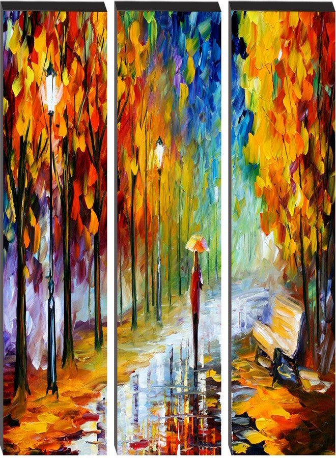 Masstone Romantic Painting For Bedroom | Romantic Couple Forest Street View Wall Art 9x12 inch | Couples Painting Set of 3 | Couple Painting For Wall Decoration - Image 1