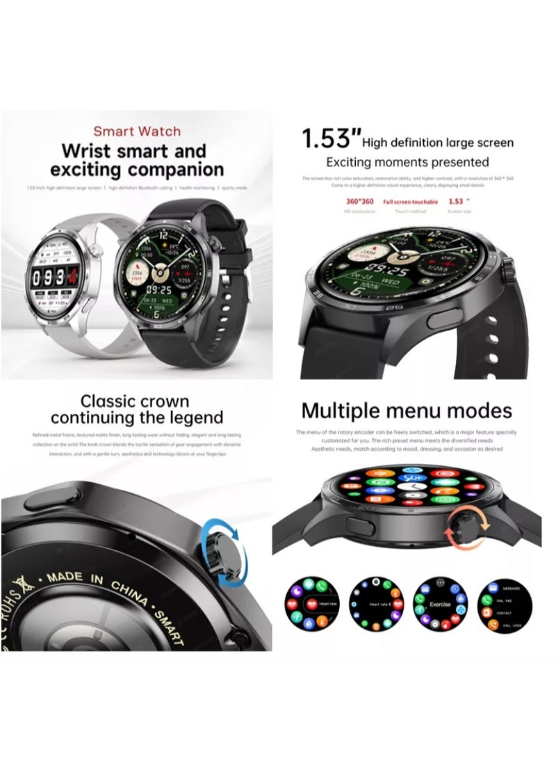 Smart Watch GT5 With Bluetooth Calling Function (Answer/Make Calls), Fitness Tracking Watch With Sleep Monitoring Function, Suitable For IPhone/Android, IP68 Waterproof (Black silicone + Black steel) 2pcs Watch Strap  - Image 4