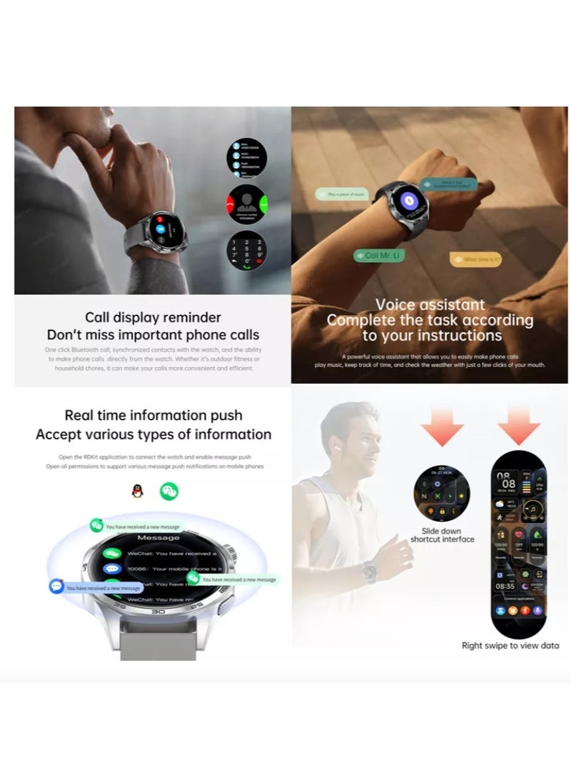 Smart Watch GT5 With Bluetooth Calling Function (Answer/Make Calls), Fitness Tracking Watch With Sleep Monitoring Function, Suitable For IPhone/Android, IP68 Waterproof (Black silicone + Black steel) 2pcs Watch Strap  - Image 5