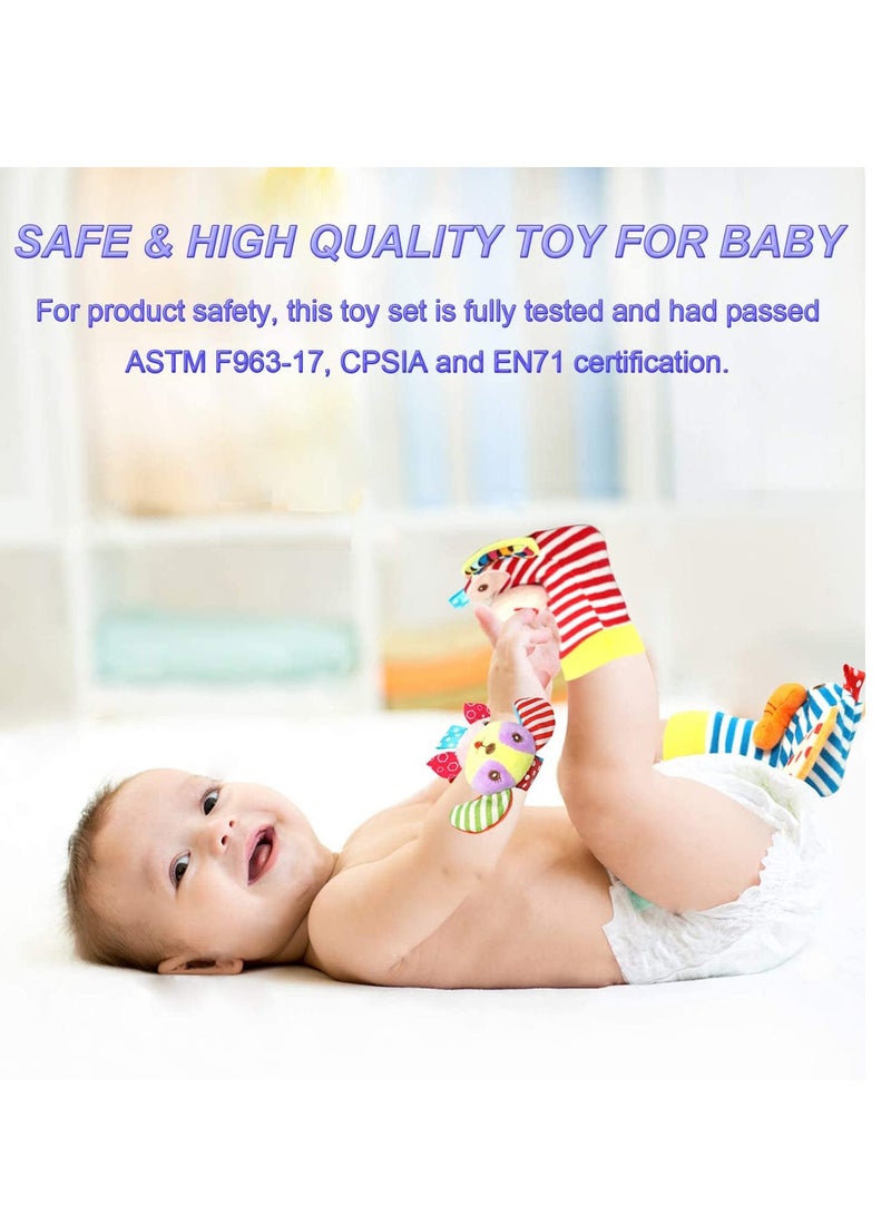 SOLARAE Soft Baby Rattle Wrist Rattle Foot Finder Socks Set, Cotton and Plush Stuffed Infant Toys, Birthday Holiday Birth Present Gift for Newborn Boy Girl Kids Toddler (2 pcs) - Image 4