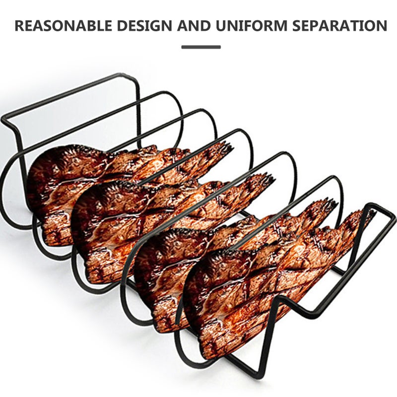 Steak Rack Holds 4 Steak BBQ Stand Rib Rack with 2 Handle Oven Charcoal Grill Smoker Grill - Image 4