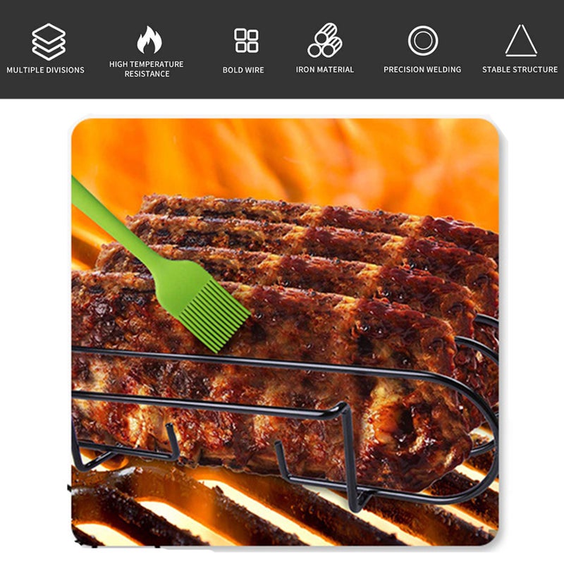 Steak Rack Holds 4 Steak BBQ Stand Rib Rack with 2 Handle Oven Charcoal Grill Smoker Grill - Image 5