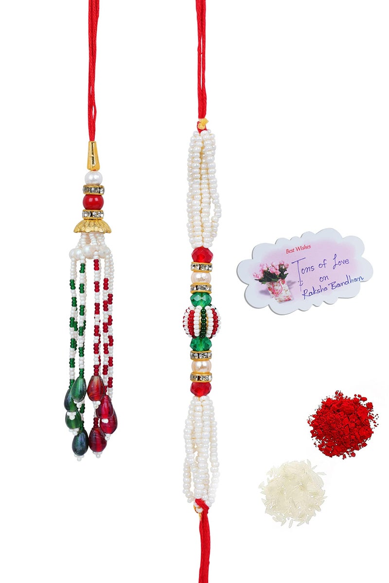 JFL JFL Unisex Adult - Jewellery for Less Handmade Rakhi Combo Couple Pair Set Fancy Rakhi Bracelet with Roli Chawal Raksha Bandhan with Hand Written Card  - Image 1