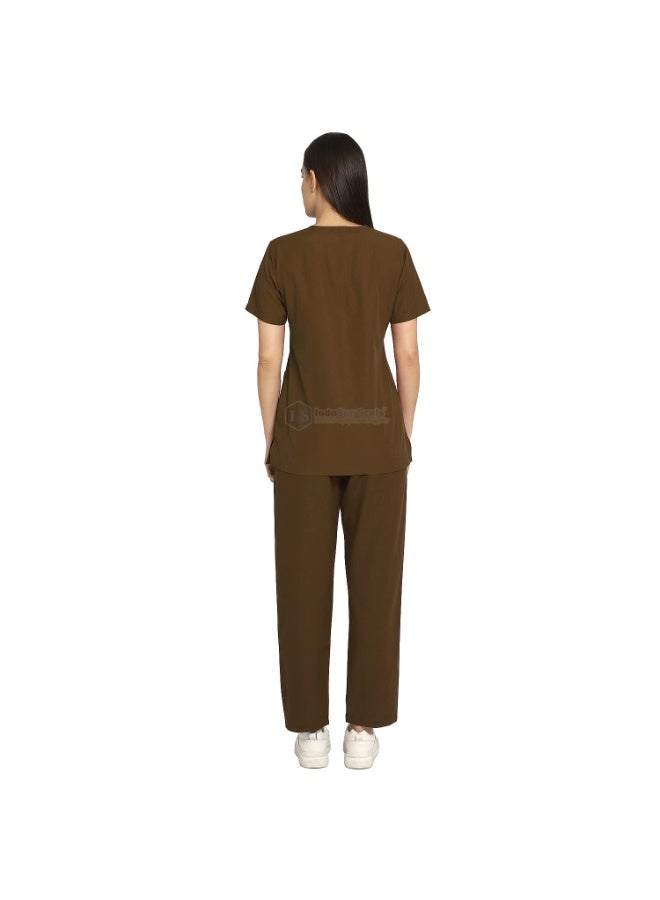 آي إس إندوسيرجيكالز طقم ملابس طبية (سكراب) بتصميم "فو-راب" (Faux Wrap) للنساء من IndoSurgicals - مخصص لغرف العمليات (المقاس: M، اللون: أخضر زجاجي) - Image 2