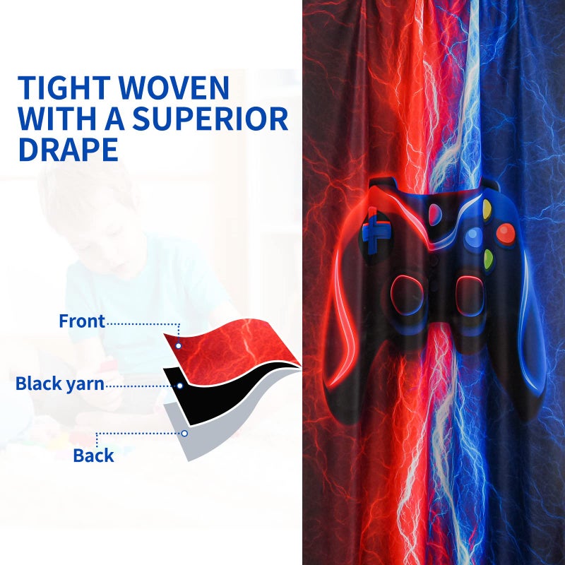 Meeting Story Meeting Story Gaming Curtains for Boys Bedroom  Tie Dye Lightnings Gamepad Blackout Drapes 2 Panels(Redlue 42 * 72)  - Image 3