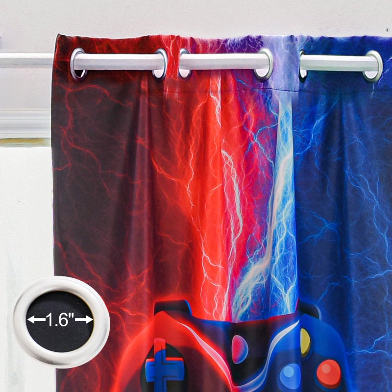 Meeting Story Meeting Story Gaming Curtains for Boys Bedroom  Tie Dye Lightnings Gamepad Blackout Drapes 2 Panels(Redlue 42 * 72)  - Image 5
