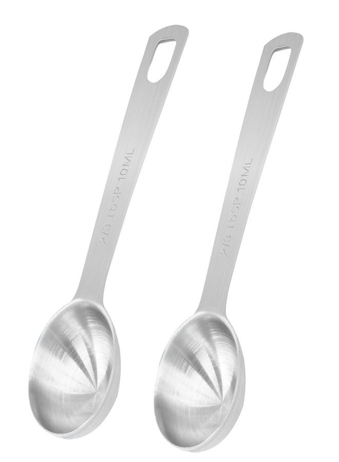 Marvexi 2Pcs 2/3 Tablespoon (2/3 Tbsp | 2 Tsp | 10 Ml | 10 Cc) Stainless Steel Measuring Spoons, 2 Teaspoon Metal Single Measuring Spoon for Measuring Coffee Powder, Grains and Loose Tea - Image 1
