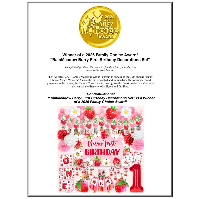 RainMeadow Premium Berry First Birthday Decorations Set - Strawberry 1st Birthday Decorations Girl with Banner, Balloons, High Chair Tutu, Cake Toppers, Milestone Garland & More for Baby Girls - Image 2