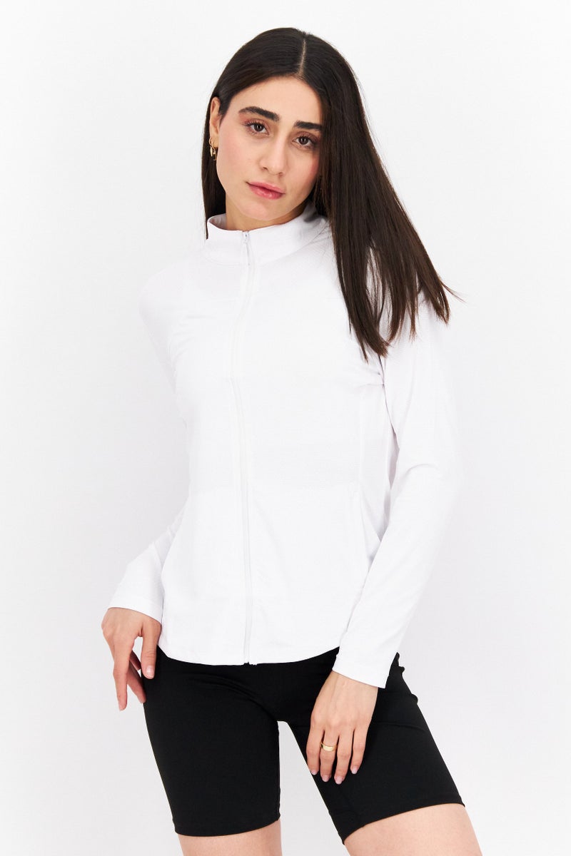 X by Gottex Women Sportswear Fit Long Sleeve Front Zip Jacket, White - Image 1