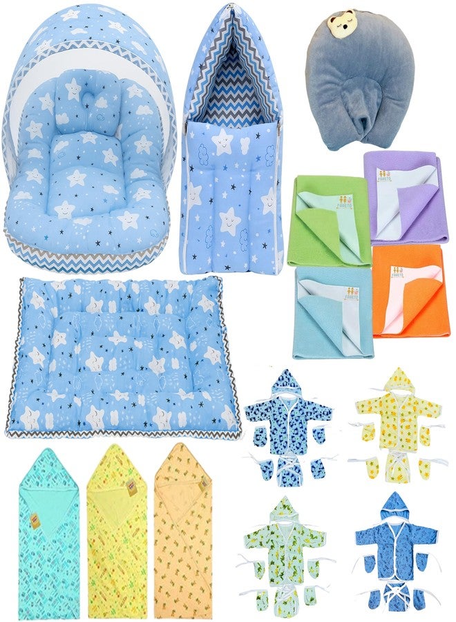 Infantbond by fareto Newborn Baby Bedding Essentials | Daily Needs Items | Hopsital kit Ready Combo | Baby Products All (Pack of 32) (0-6months) (Cloud Blue) - Image 1