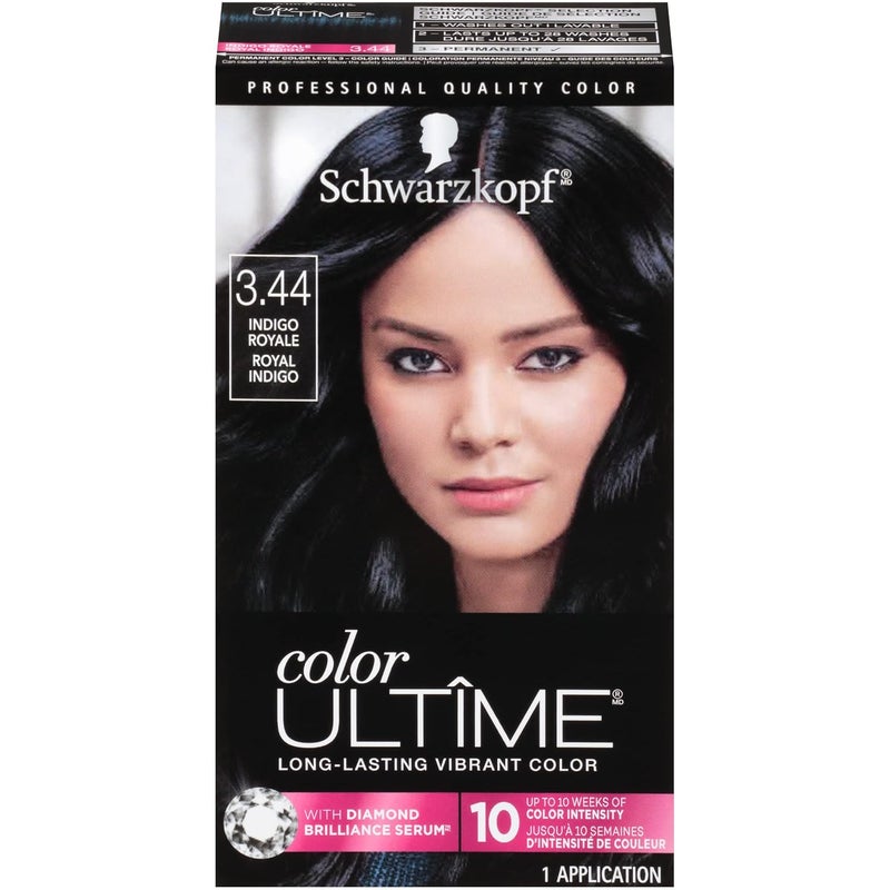 Schwarzkopf Color Ultime Hair Color 344 Indigo Royale 1 Application  Permanent Indigo Hair Dye for Vivid Color Intensity and FadeResistant Shine up to 10 Weeks