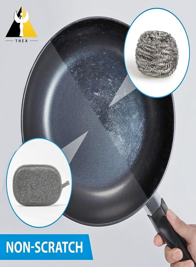 THEA Multi-Purpose Scrub Sponge Pad (Pack of 2) - Non-Scratch Reusable Microfiber Scrubber for Kitchen Utensils, Dish Wash, Bathroom Cleaning, Steel Wool Alternative, Scrub Wipes & Pads - Image 4