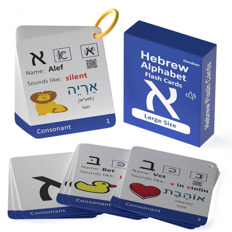 Docdeer Hebrew Biblical Alphabet Syllabary Flash Cards Alef Bet Letter Educational Jewish Language Learning Flashcards - Image 3