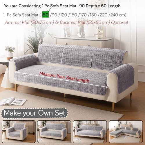HOKIPO 'Plush Haven' Premium Anti Slip Sofa Cover Mat for 1/2/3 Seater & L Shape Sofa. Make Your Own Sofa Cover Set, Mat Length 90(D) x 60(L) cm, Light Grey (NW2-AR-5030-LGRY) - Image 4