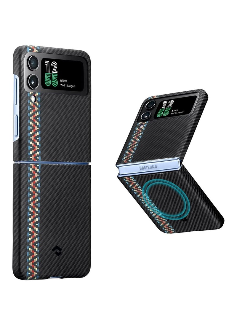 PITAKA Z Flip 4 Case Compatible with MagSafe, Slim & Light Galaxy Z Flip 4 Case with a Case-Less Touch Feeling, 600D Aramid Fiber Made Fusion Weaving MagEZ Case 3 - Rhapsody  - Image 1