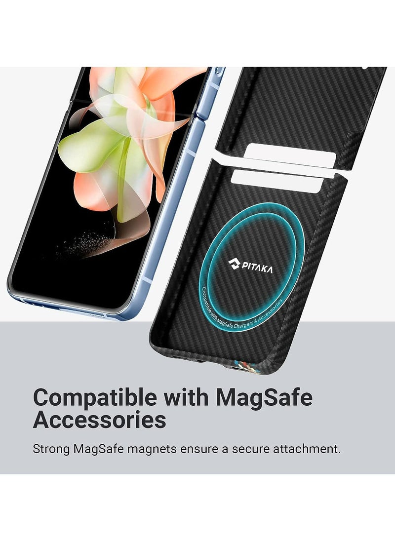 PITAKA Z Flip 4 Case Compatible with MagSafe, Slim & Light Galaxy Z Flip 4 Case with a Case-Less Touch Feeling, 600D Aramid Fiber Made Fusion Weaving MagEZ Case 3 - Rhapsody  - Image 4