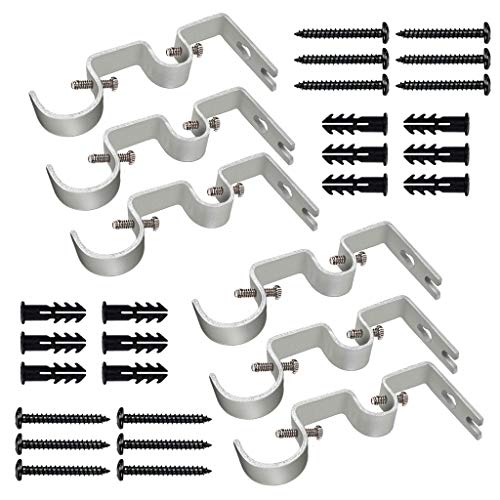 TLBTEK 6PCS Silver Curtain Rod Brackets, Heavy Duty, Adjustable Holders for Windows, Bedrooms, Home - Image 1